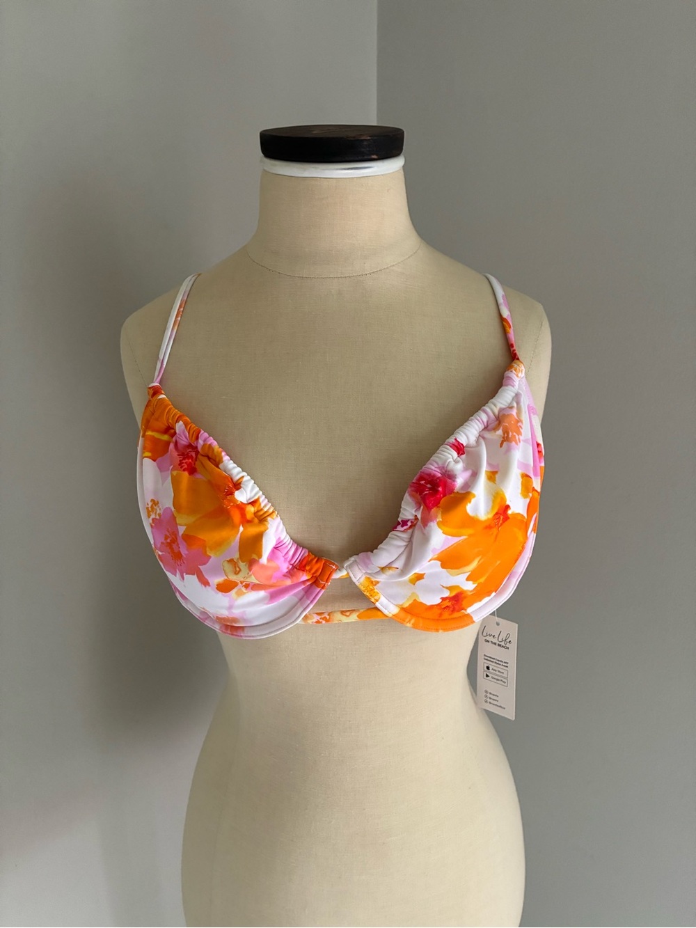 Cupshe Pink and Orange Floral Bikini Top Size XL